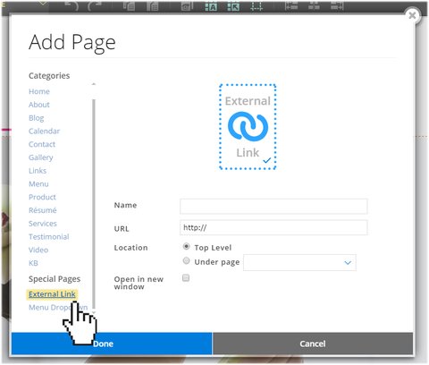 Adding an External link page